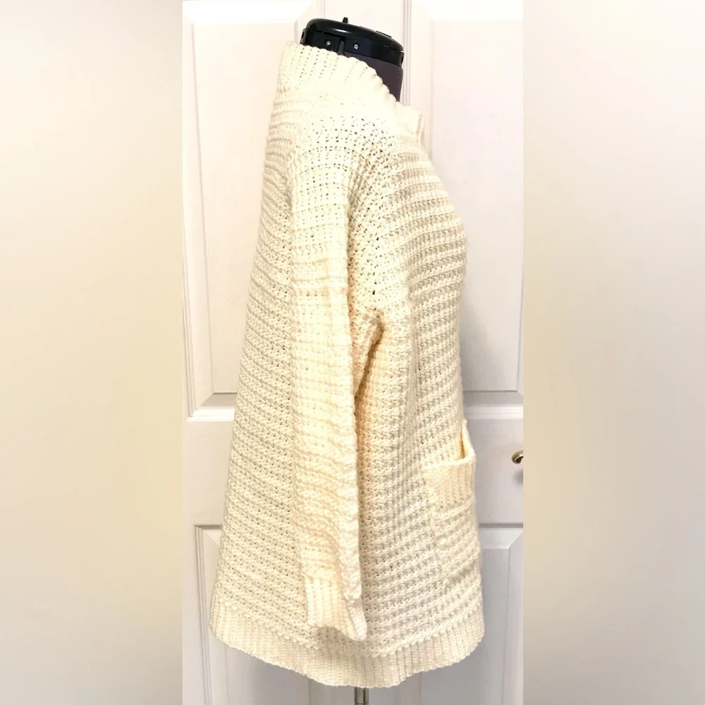Hand-Made Crocheted Ivory Chunky Knit Cardigan Sweater